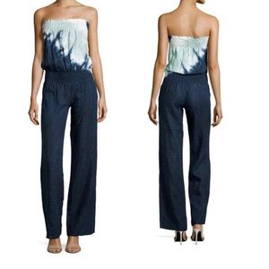 YFB blue linen strapless jumpsuit
